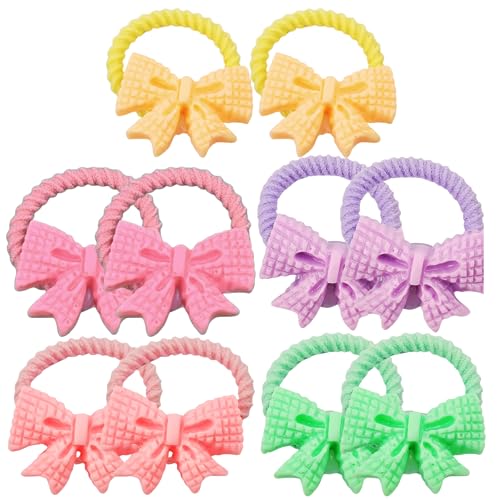 10 Stück süße kleine Haargummis für Babys, kleine Mädchen mit dünnem und mitteldickem Haar, Elastische Kinder-Haargummis mit Tier-,Früchte-,Blumen- und Schleifen-Designs (Bunte Schleifen) von Gummia
