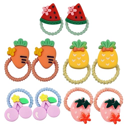 10 Stück süße kleine Haargummis für Babys, kleine Mädchen mit dünnem und mitteldickem Haar, Elastische Kinder-Haargummis mit Tier-,Früchte-,Blumen- und Schleifen-Designs (Fruchtmotive 1) von Gummia