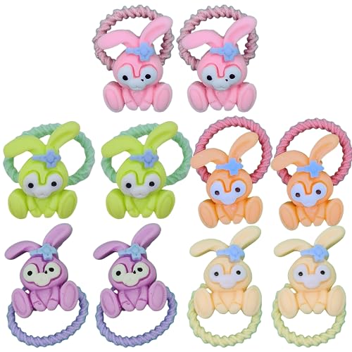 10 Stück süße kleine Haargummis für Babys, kleine Mädchen mit dünnem und mitteldickem Haar, Oster geschenk, Elastische Kinder-Haargummis mit Tier-,Früchte-,Blumen- und Schleifen-Designs (Hase) von Gummia