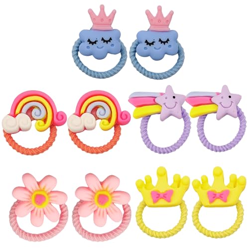 10 Stück süße kleine Haargummis für Babys, kleine Mädchen mit dünnem und mitteldickem Haar, Elastische Kinder-Haargummis mit Tier-,Früchte-,Blumen- und Schleifen-Designs (Regenbogen) von Gummia