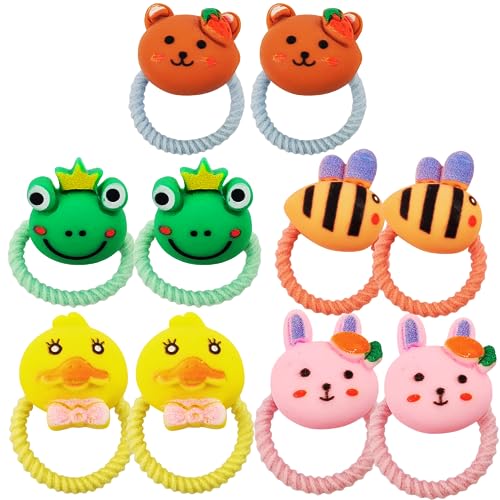 10 Stück süße kleine Haargummis für Babys, kleine Mädchen mit dünnem und mitteldickem Haar, Elastische Kinder-Haargummis mit Tier-,Früchte-,Blumen- und Schleifen-Designs (Tiermotive 1) von Gummia