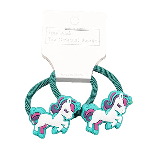 Einhorn Haargummis für klein Mädchen (2Stk/ 1paar) Elastischer Haargummi mit Bunt Cartoon für Kinder - Zopfgummi Haarschmuck mädchen - Unicorn Hair Ties/Ponytail bands 2pcs-1 pair (Grün A) von Gummia