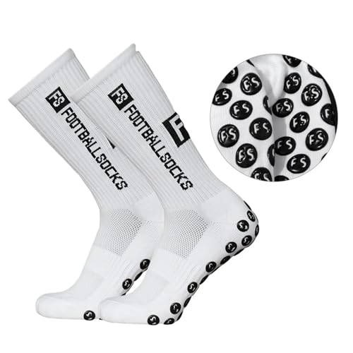 Gummia 1 Paar Fußballsocken für Herren Damen, Sportsocken Fußball Anti Rutsch Grip Socken 39-46 Rutschfeste Fussball Basketball Laufen Socken, Radfahren Marathon (1 Paar Weiß) von Gummia