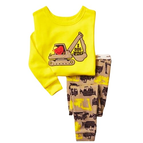 Kinder Jungen Schlafanzug 100% Baumwolle Pyjama Zweiteiliger Nachtwäsche 98 104 110 116 122 128 (DE/NL/SE/PL, Numerisch, 98, Regular, Gelber Bagger) von Gummia