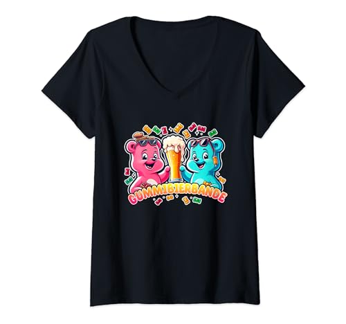 Damen Gummibären Malle Party, Gummi Bier Bande, JGA T-Shirt mit V-Ausschnitt Damen Gummibären Malle Party, Gummi Bier Bande, JGA T-Shirt mit V-Ausschnitt von Gummibierbande ,Gummibärchen, Junggesellenabschied