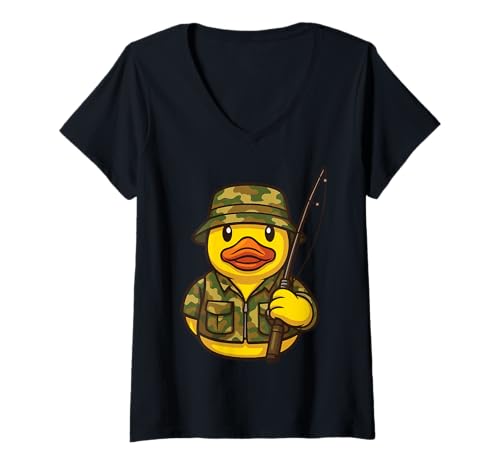 Damen Gummiente Fischer Quietscheentchen Angeln T-Shirt mit V-Ausschnitt von Gummiente Angeln Fischer Angler Fisch