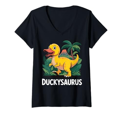 Damen Duckysaurus Gummiente Dinosaurier T-Shirt mit V-Ausschnitt Damen Duckysaurus Gummiente Dinosaurier T-Shirt mit V-Ausschnitt von Gummiente T rex Dinosaurier Kind Süß Lustig