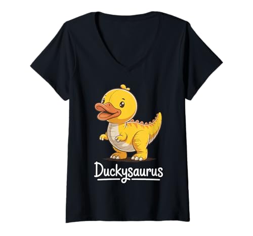Damen Duckysaurus Gummiente Dinosaurier T-Shirt mit V-Ausschnitt Damen Duckysaurus Gummiente Dinosaurier T-Shirt mit V-Ausschnitt von Gummiente T rex Dinosaurier Kind Süß Lustig