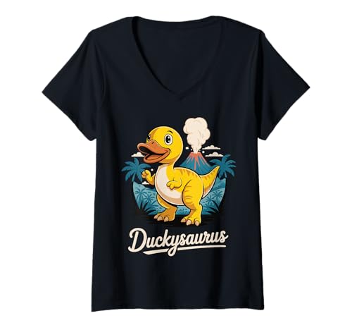 Damen Duckysaurus Gummiente Dinosaurier T-Shirt mit V-Ausschnitt Damen Duckysaurus Gummiente Dinosaurier T-Shirt mit V-Ausschnitt von Gummiente T rex Dinosaurier Kind Süß Lustig