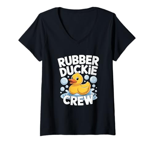 Damen Rubber Duckie Crew Quietscheenten Badespaß Gummiente Kinder T-Shirt mit V-Ausschnitt von Gummienten Liebhaber Badefreunde Spaß