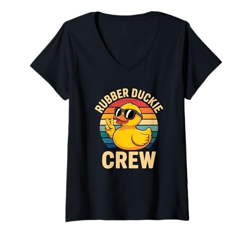 Damen Rubber Duckie Crew Quietscheenten Badespaß Gummiente Kinder T-Shirt mit V-Ausschnitt von Gummienten Liebhaber Badefreunde Spaß