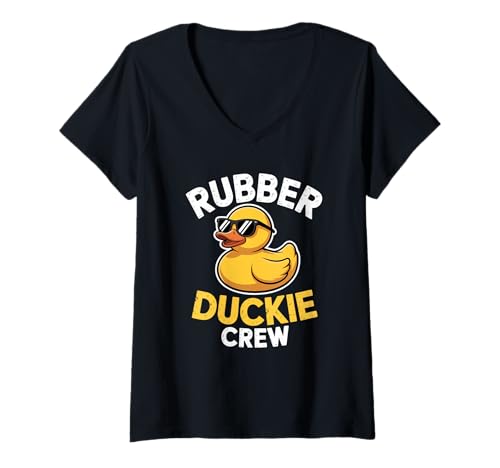 Damen Rubber Duckie Crew Quietscheenten Badespaß Gummiente Kinder T-Shirt mit V-Ausschnitt von Gummienten Liebhaber Badefreunde Spaß