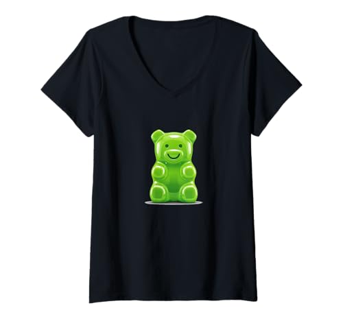 Damen Lustiges grünes Gummibärchen-Kostüm T-Shirt mit V-Ausschnitt von Gummy Bear Outfit