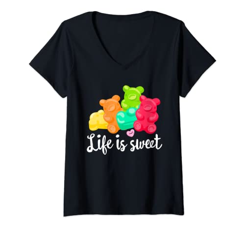 Damen Gummibärchen T-Shirt Soft Sugar Candy Fruchtig saftig Kinder Geschenk T-Shirt mit V-Ausschnitt Damen Gummibärchen T-Shirt Soft Sugar Candy Fruchtig saftig Kinder Geschenk T-Shirt mit V-Ausschnitt von Gummy Bears Tees Co.