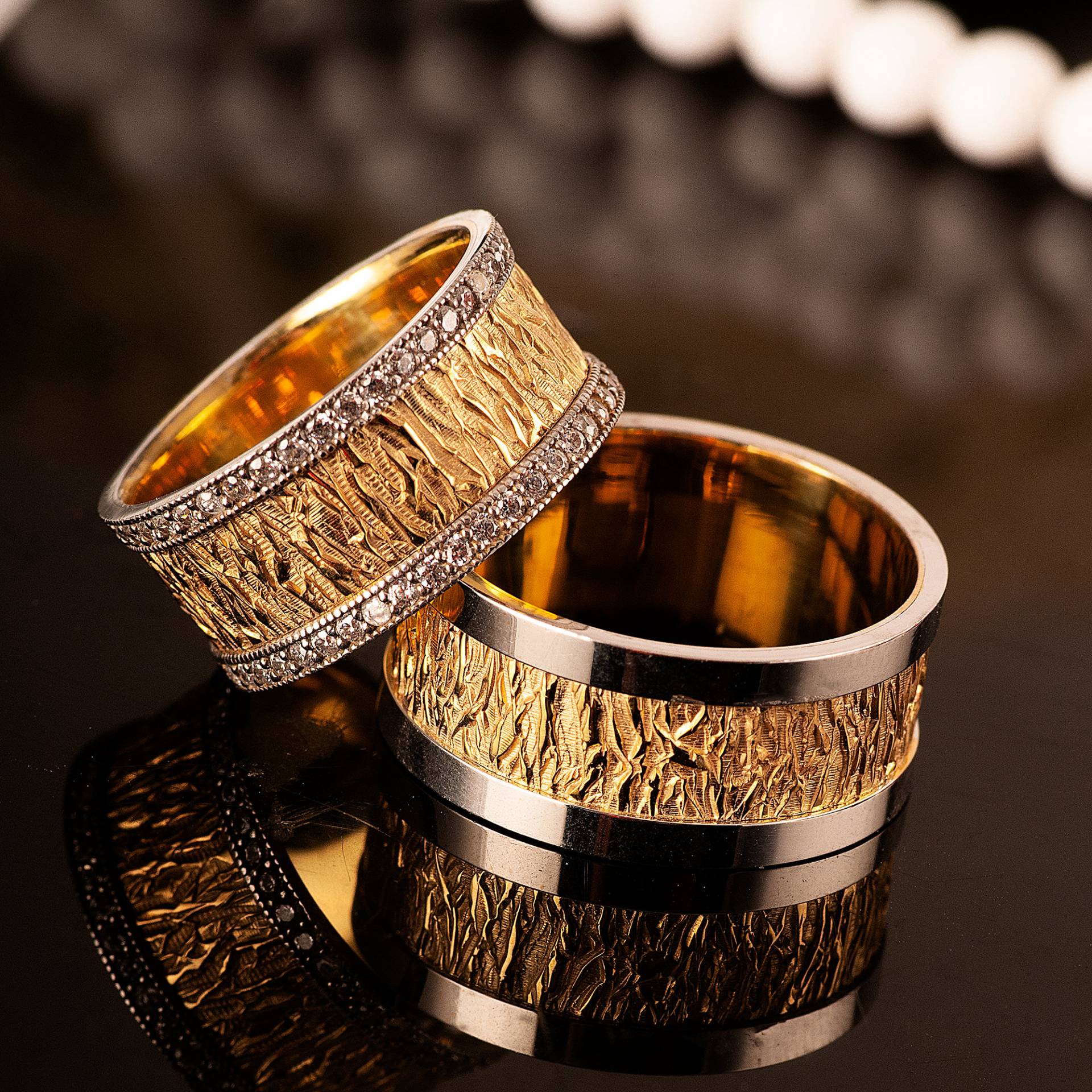 14K Vergoldetes Ehering-Set Aus Sterlingsilber - Seine Und Ihre Paare Ringe Silberhochzeitsringe 14K Vergoldetes Ehering-Set Aus Sterlingsilber - Seine Und Ihre Paare Ringe Silberhochzeitsringe von Gumuscum