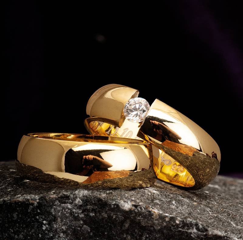 14K Vergoldetes Ehering-Set Aus Sterlingsilber - Seine Und Ihre Paare Ringe Silberhochzeitsringe von Gumuscum