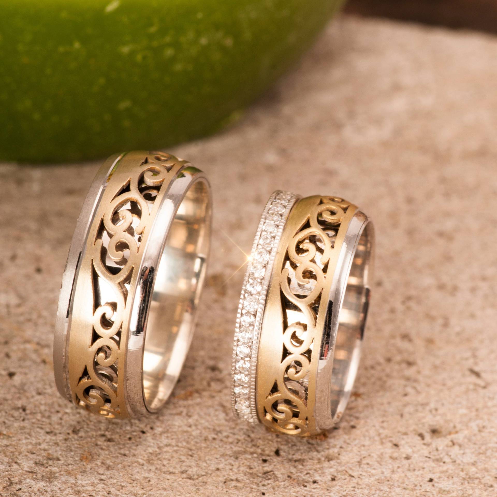 18K Vergoldetes Ehering-Set Aus Sterlingsilber - Seine Und Ihre Paare Ringe Silberhochzeitsringe 18K Vergoldetes Ehering-Set Aus Sterlingsilber - Seine Und Ihre Paare Ringe Silberhochzeitsringe von Gumuscum