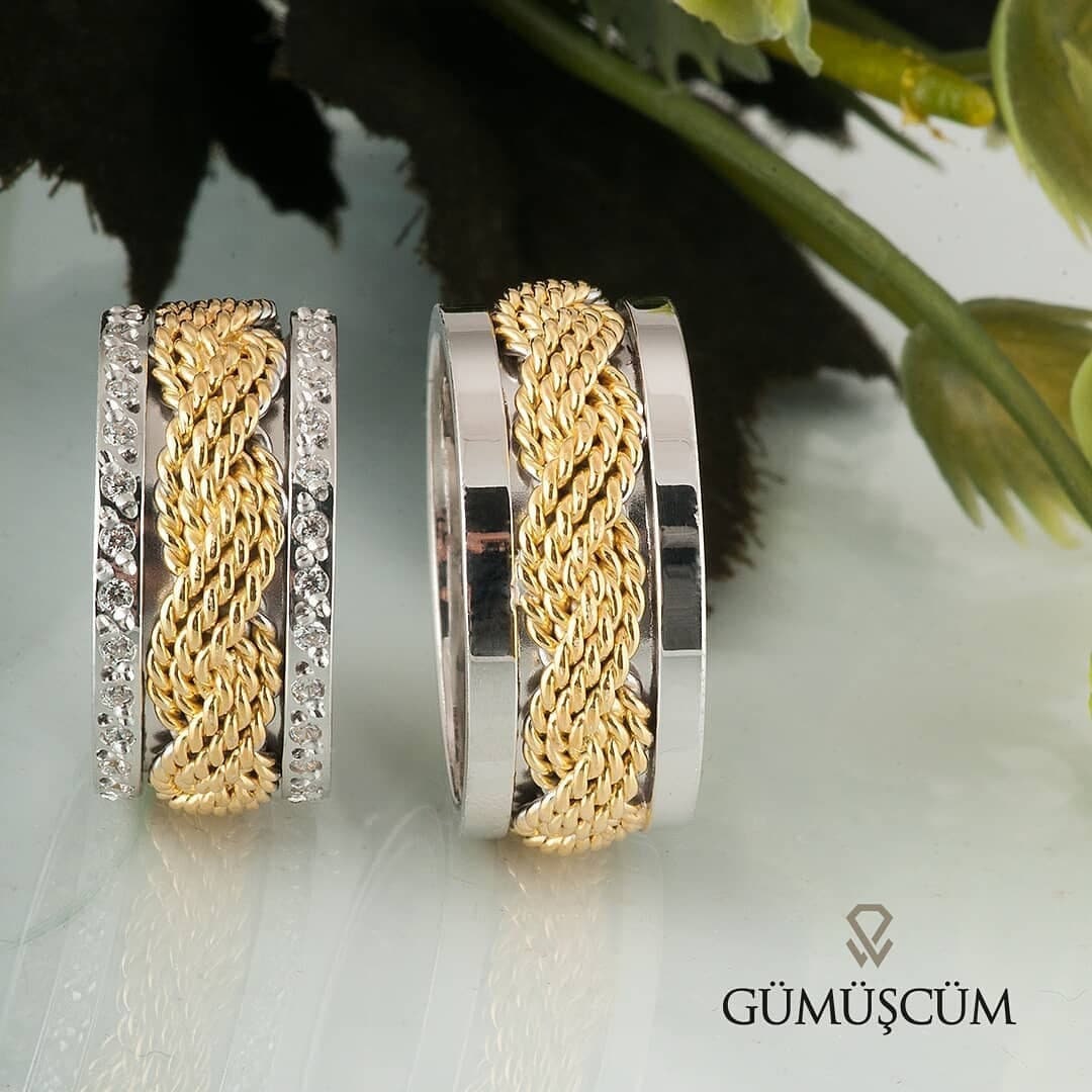 His & Hers Silber Eheringe - 925 Sterling Set Zirkonia Stein Inset Für Paare Paar Ringe von Gumuscum