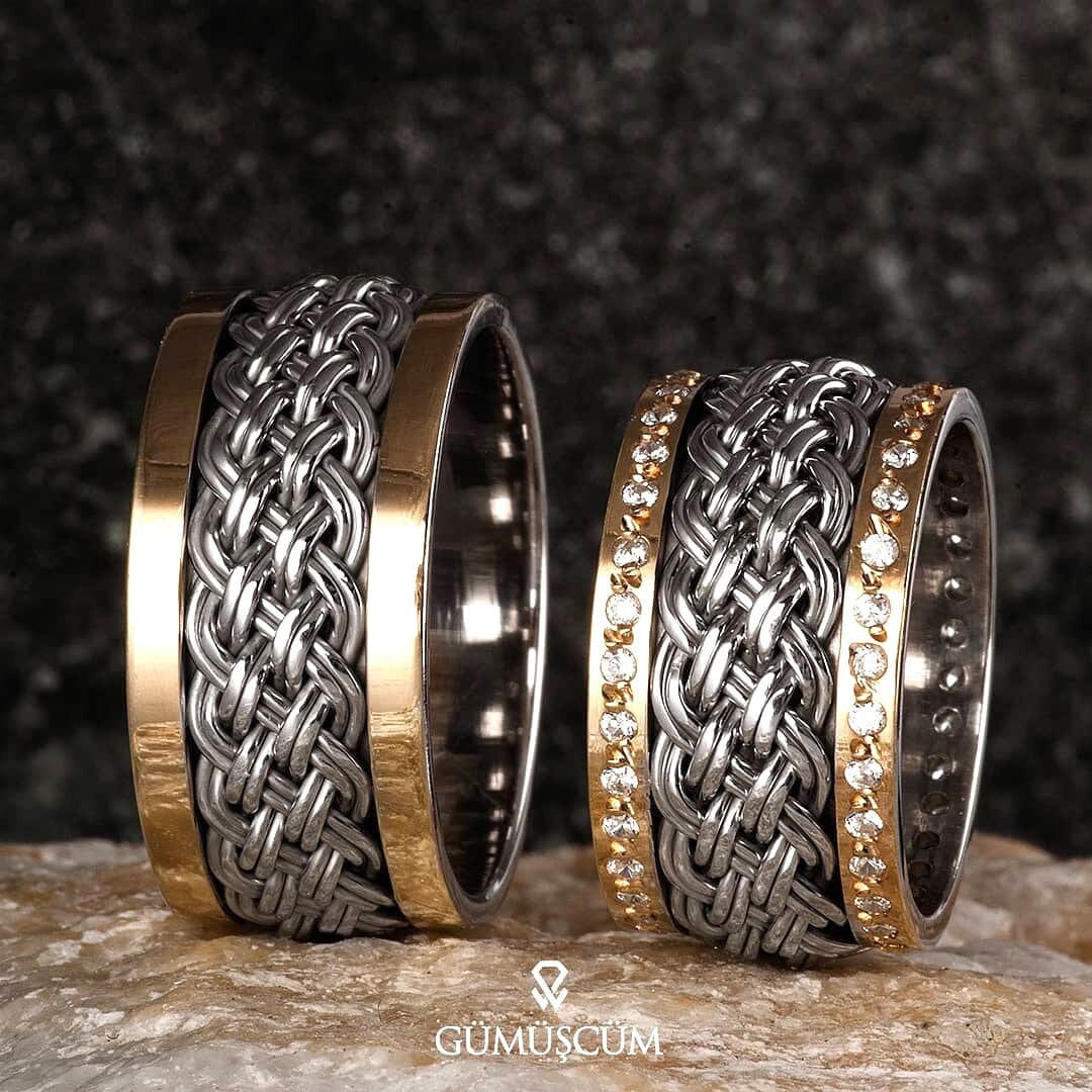 His & Hers Silber Eheringe - 925 Sterling Set Zirkonia Stein Inset Für Paare Paar Ringe von Gumuscum