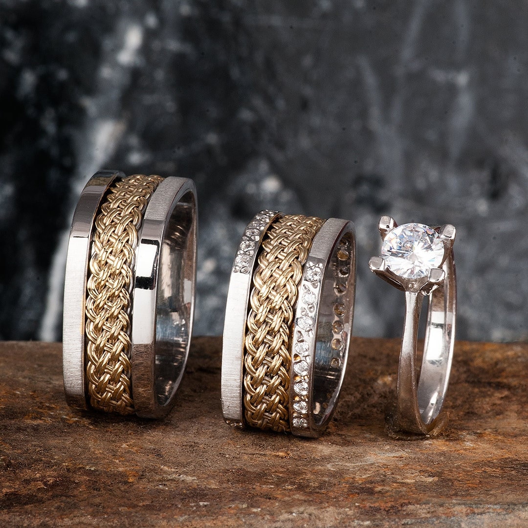 His & Hers Silber Eheringe - 925 Sterling Set Zirkonia Stein Inset Für Paare Paar Ringe von Gumuscum