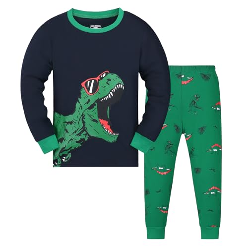 Gumyoss Jungen Schlafanzug Kinder Pyjama Junge Dinosaurier Langarm Baumwolle Winter Weihnachten Nachtwäsche Gr.116, Marine/Dinosaurier von Gumyoss
