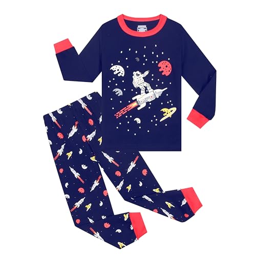 Gumyoss Jungen Schlafanzug Kinder Pyjama Junge Weltraum Planet Langarm Baumwolle Winter Weihnachten Nachtwäsche Gr.134, Glow in The Dark/Space 2 von Gumyoss
