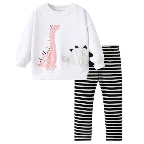 Gumyoss Mädchen Bekleidungsset Lange Tops Dinosaurier Baumwolle Langarm Sweatshirt Top+Legging 2-Piece Outfits Set Gr.122 von Gumyoss