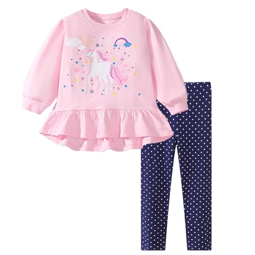 Gumyoss Mädchen Bekleidungsset Lange Tops Einhorn Baumwolle Langarm Sweatshirt Top+Legging 2-Piece Outfits Set Gr.98 von Gumyoss