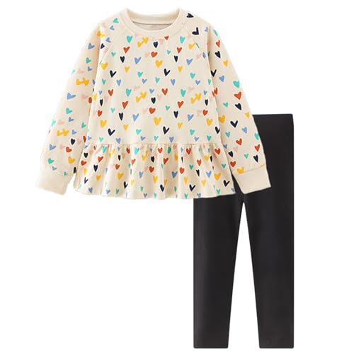 Gumyoss Mädchen Bekleidungsset Lange Tops Herz Baumwolle Langarm Sweatshirt Top+Legging 2-Piece Outfits Set Gr.92 von Gumyoss
