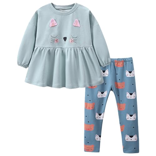 Gumyoss Mädchen Bekleidungsset Lange Tops Katze Baumwolle Langarm Sweatshirt Top+Legging 2-Piece Outfits Set Gr.98 von Gumyoss