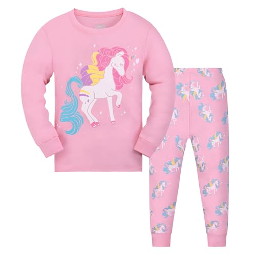 Gumyoss Mädchen Schlafanzug Einhorn Kinder Pyjama Baumwolle Langarm Winter Unicorn Schlafanzüge Zweiteiliger Größe 152, Pink/Einhorn von Gumyoss