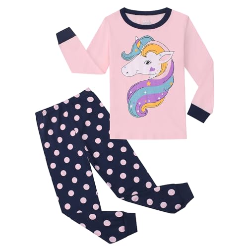 Gumyoss Mädchen Schlafanzug Einhorn Kinder Pyjama Baumwolle Langarm Winter Unicorn Schlafanzüge Zweiteiliger Größe 152, Rosa/Einhorn 2 von Gumyoss