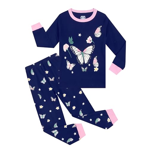Gumyoss Mädchen Schlafanzug Schmetterling Kinder Pyjama Baumwolle Langarm Winter Cat Schlafanzüge Zweiteiliger Größe 140, Im Dunkeln Leuchtend/Schmetterling von Gumyoss