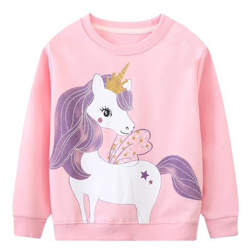 Gumyoss Sweatshirt Mädchen Pullover für Kinder Mädchen Baumwolle Sweater Kleinkind Mädchen Langarm Tops Alter 2-8 Jahre, 110, Einhorn Rosa von Gumyoss