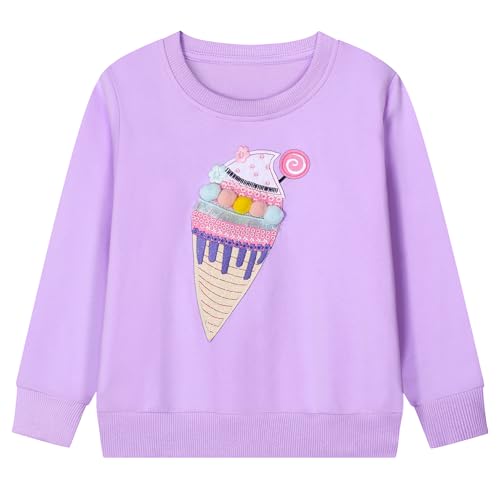 Gumyoss Sweatshirt Mädchen Pullover für Kinder Mädchen Baumwolle Sweater Kleinkind Mädchen Langarm Tops Alter 2-8 Jahre, 110, Eiscreme Lila von Gumyoss