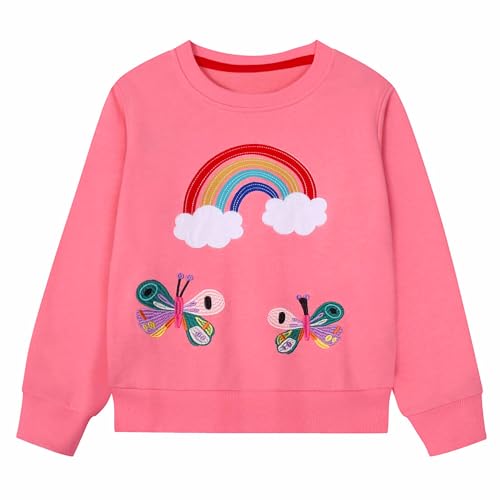 Gumyoss Sweatshirt Mädchen Pullover für Kinder Mädchen Baumwolle Sweater Kleinkind Mädchen Langarm Tops Alter 2-8 Jahre, 110, Schmetterling Rosa von Gumyoss