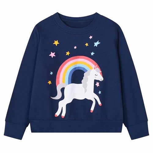 Gumyoss Sweatshirt Mädchen Pullover für Kinder Mädchen Baumwolle Sweater Kleinkind Mädchen Langarm Tops Alter 2-8 Jahre, 116, Regenbogen Dunkelblau von Gumyoss