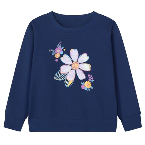 Gumyoss Mädchen Pullover für Kinder - Baumwolle Sweater, Langarm Tops Alter 2-8 Jahre, 122, Blumen Dunkelblaue von Gumyoss