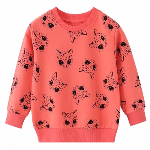 Gumyoss Sweatshirt für Mädchen - Pullover Kinder Baumwolle Sweater Kleinkind Langarm Tops - Alter 2-8 Jahre, 122, Katze Rose Rot von Gumyoss
