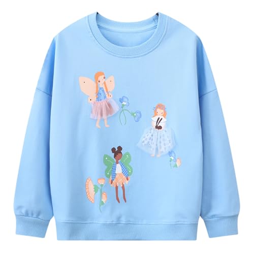 Gumyoss Sweatshirt Mädchen Pullover für Kinder Mädchen Baumwolle Sweater Kleinkind Mädchen Langarm Tops Alter 2-8 Jahre, 98, Elfen Hellblauer von Gumyoss