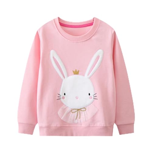 Gumyoss Sweatshirt Mädchen Pullover für Kinder Mädchen Baumwolle Sweater Kleinkind Mädchen Langarm Tops Alter 2-8 Jahre, 98, Häschen Rose von Gumyoss