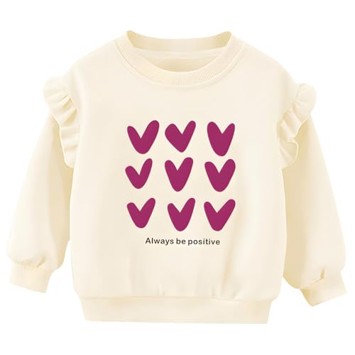 Gumyoss Sweatshirt für Mädchen - Pullover Kinder Baumwolle Sweater Kleinkind Langarm Tops Alter 2-9 Jahre, 122, Herz Beige von Gumyoss