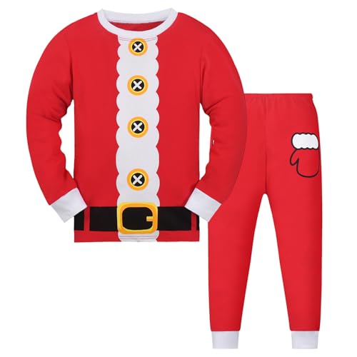 Gumyoss Weihnachten Schlafanzug Jungen Pyjama Mädchen Kinder Weihnachts Schlafanzug Christmas Xmas Langarm Baumwolle Zweiteilig Gr.122, Weihnachtsmann/Rot von Gumyoss