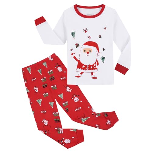 Gumyoss Weihnachten Schlafanzug Jungen Pyjama Mädchen Kinder Weihnachts Schlafanzug Christmas Xmas Langarm Baumwolle Zweiteilig Gr.152, Weihnachten/Weiß von Gumyoss