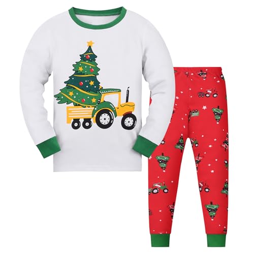 Gumyoss Weihnachten Schlafanzug Jungen Pyjama Mädchen Kinder Weihnachts Schlafanzug Christmas Xmas Langarm Baumwolle Zweiteilig Gr.152, Weihnachtsbaum/Weiß von Gumyoss