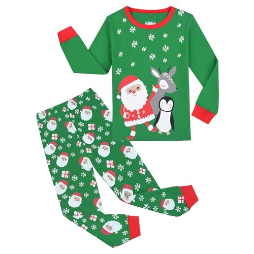 Gumyoss Weihnachten Schlafanzug Jungen Pyjama Mädchen Kinder Weihnachts Schlafanzug Christmas Xmas Langarm Baumwolle Zweiteilig Gr.92, Weihnachten/Grün von Gumyoss