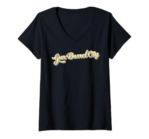 Damen Gun Barrel City T-Shirt Retro Art Baseball Schriftart Vintage T-Shirt mit V-Ausschnitt Damen Gun Barrel City T-Shirt Retro Art Baseball Schriftart Vintage T-Shirt mit V-Ausschnitt von Gun Barrel City Retro Vintage Style T-Shirts
