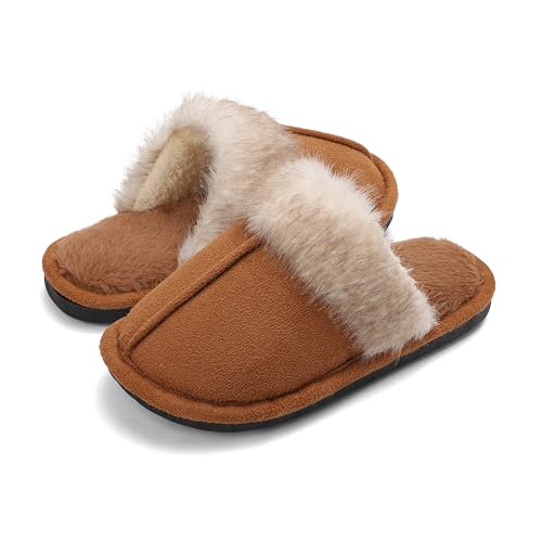 Gunaisime Winter Baumwolle Hausschuhe Kinder Herren Jungen und Mädchen Warme Plüsch Pantoffeln Weiche Bequeme,Braun von Gunaisime