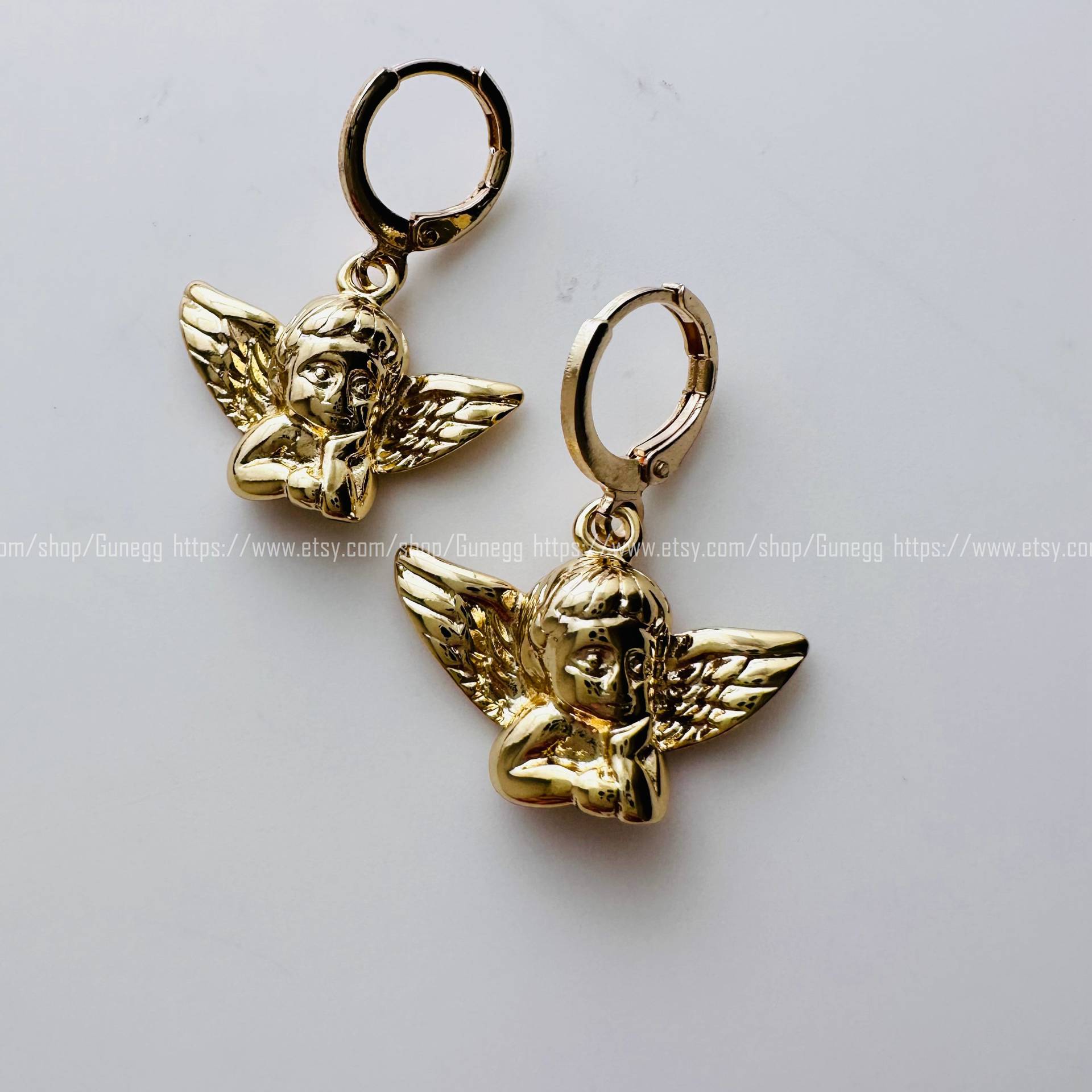 Gold 30mm Denkende Engel Creolen Endlose Huggies Einfache Ohrringe Alltag/Geschenk Für Sie von Gunegg