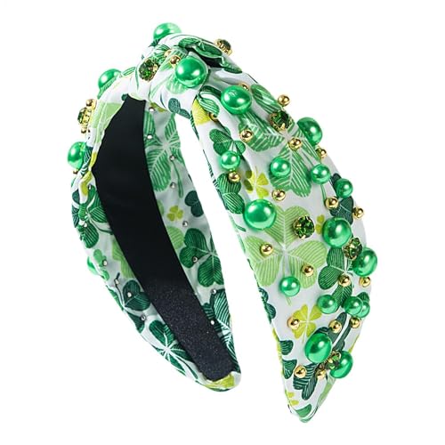Gungtj St. Patrick's Day Stirnband Geknotetes Kleeblatt Stirnband Grün St. Patrick's Day Stirnband Strass Stirnband für St. Patrick's Day Irish Holiday Haarschmuck von Gungtj